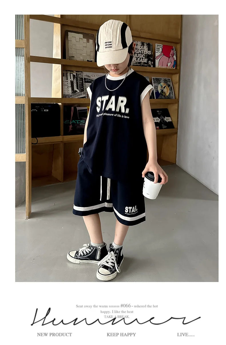 Boys Basketball Jerseys New Fashion Vest + Shorts 2Pcs Boys Clothing Sets Teenagers Kids Clothes