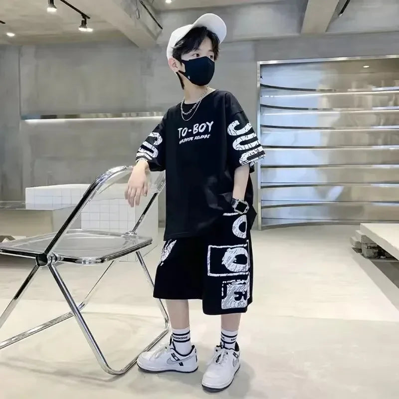 Korean Thin Sports Summer Two-Piece Set Boys Summer Set New Children's Summer Medium and Large Children's Boy