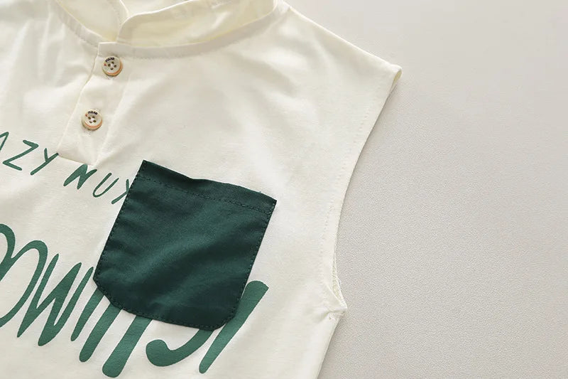 Kids Baby Boy 2 Piece Set Summer Fashion Letter Print Turtleneck Sleeveless T-shirts and Shorts Infant Boys Clothes Outfits