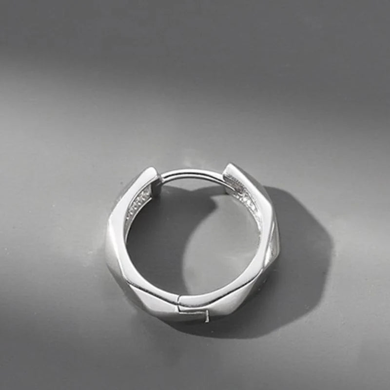 Geometric Earrings for Men Trendy Personality 925 Silver Ear Buckle Simple High-end Earring for Boy Jewelry KOFSAC