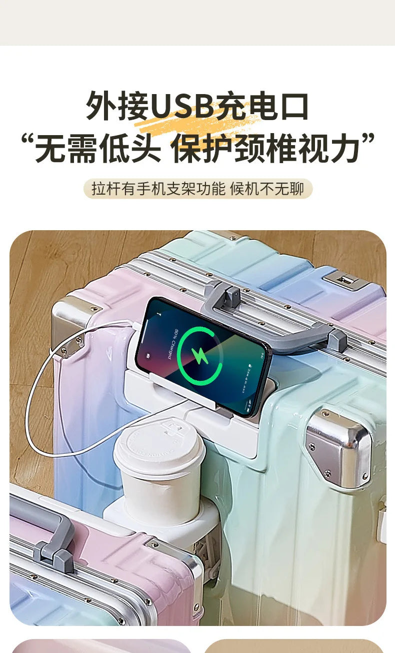 20 inch luggage case, new large capacity suitcase, 24 aluminum frame travel case, durable password box