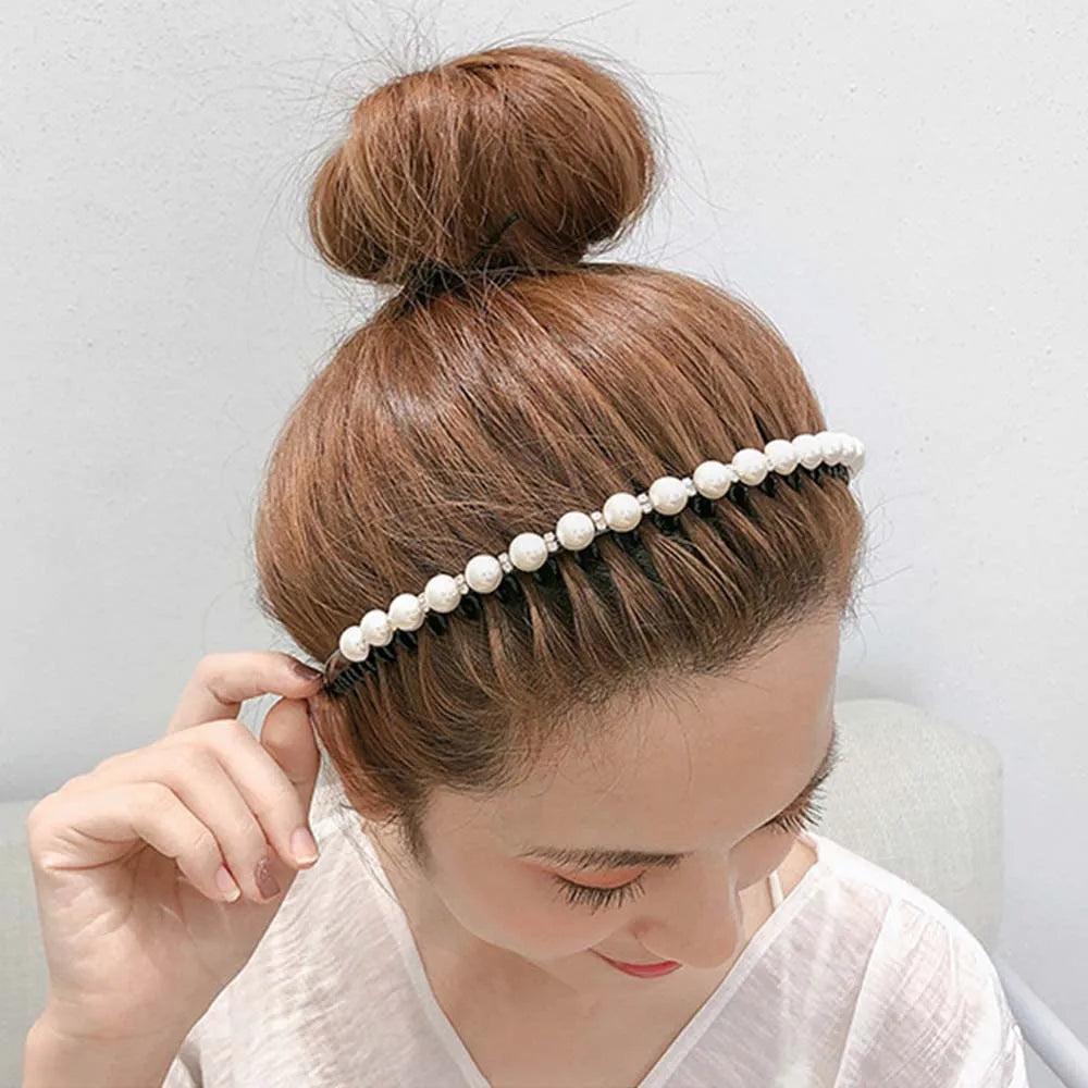 Wild Girls  Non-slip Rhinestone Toothed Pearl Headband Hair Band Hair Accessories Wash Face Hair Hoop