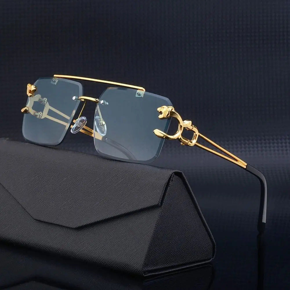 Steampunk Rimless Square Sunglasses Men Luxury Brand Designer Gold Lion Decoration Sun Glasses for Women Vintage Eyewear