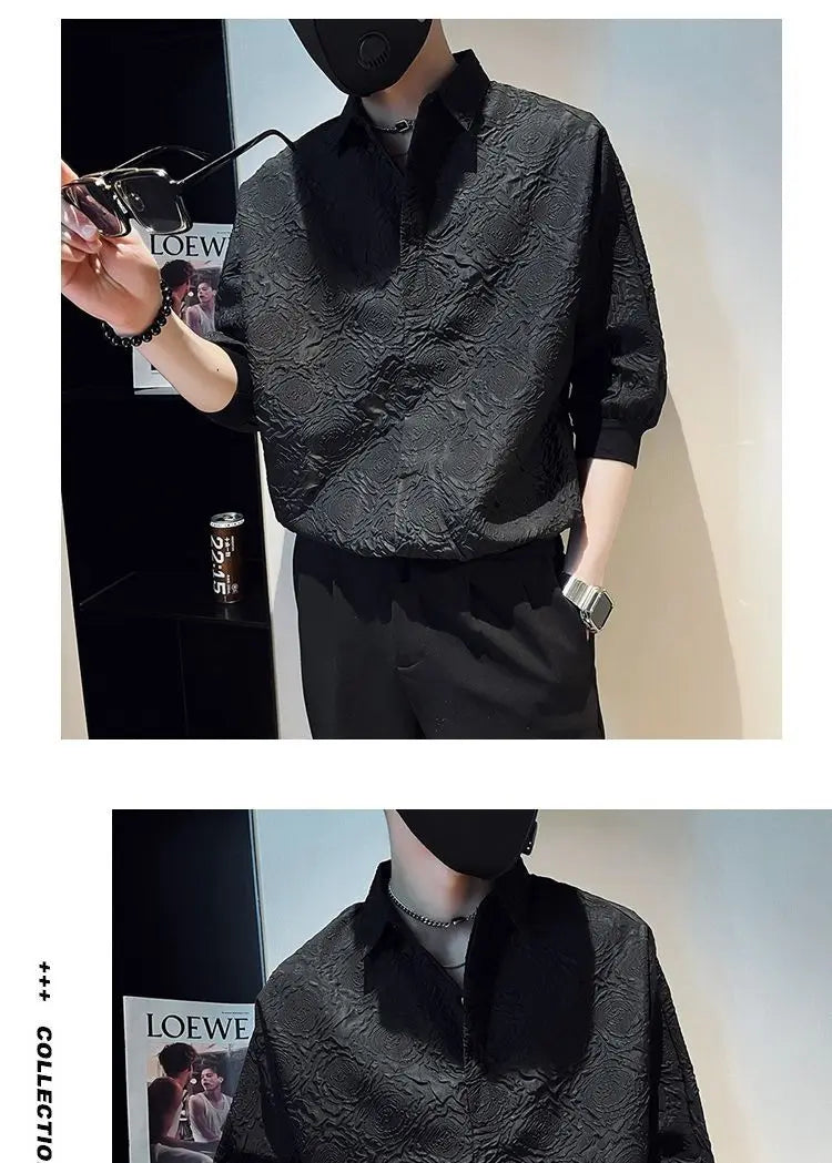 Short-sleeved Shirt Men's Loose and Versatile Five-point Sleeve 2025 New High-end Design Trendy Slim Half-sleeved Shirt