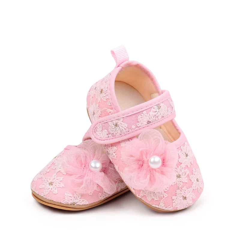 Baby Girls Princess First Walking Toddler Shoes With High Quality Embroidery Design And TPR Sole For 0-18M Baby