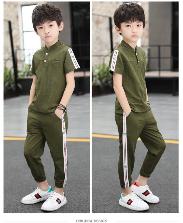 New Summer Boys Clothing Sets Children T-shirt Short Sleeve +Pants Set Two Pieces Set Kids Baby Boys Clothes 6 8 10 Years Old