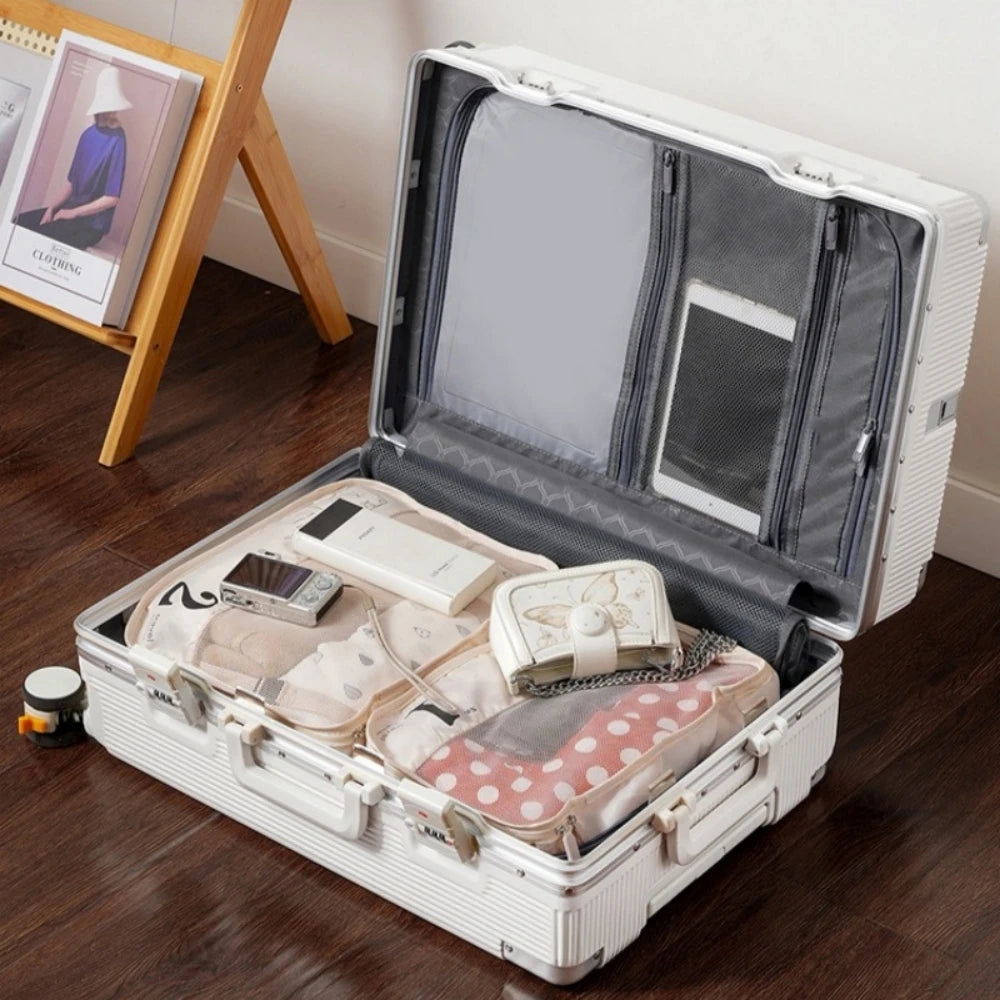 16"/20" Suitcase Carry-on Boarding for Women Travel Trolley Case with Aluminum Frame Password Lock Rolling Luggage 22/24/26/28"