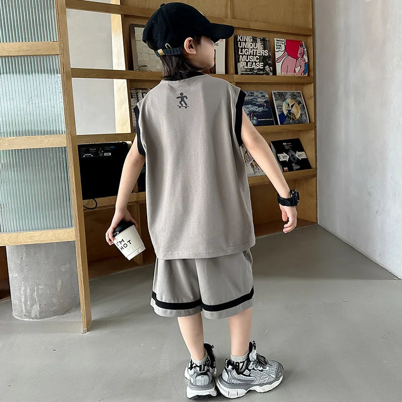 Boys Basketball Jerseys New Fashion Vest + Shorts 2Pcs Boys Clothing Sets Teenagers Kids Clothes