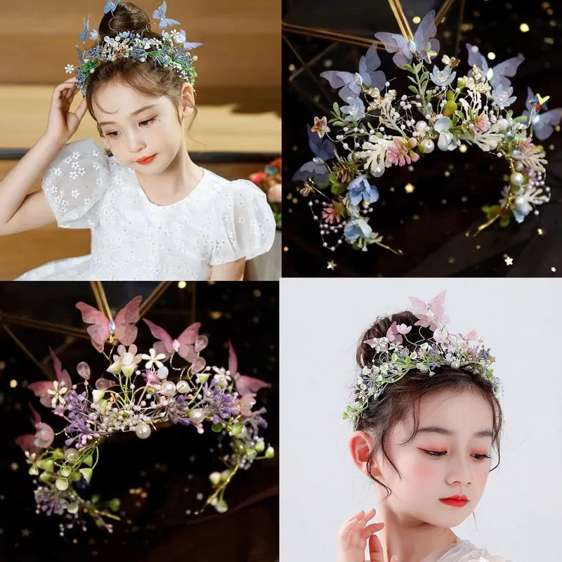 Sweet crowns for bouquets Headband For Kid  Forest Style Hairbands Girl butterfly flower crown Hair Band Flower headpiece