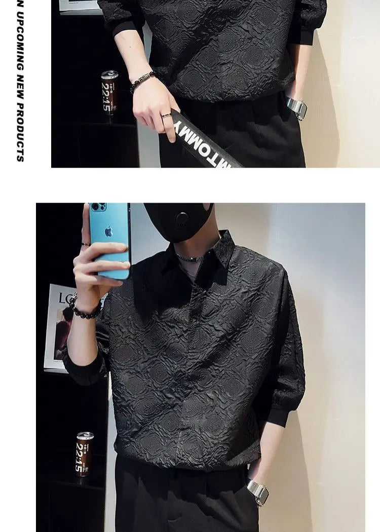 Short-sleeved Shirt Men's Loose and Versatile Five-point Sleeve 2025 New High-end Design Trendy Slim Half-sleeved Shirt