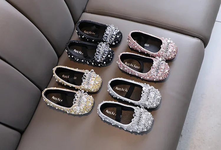 Kids Girl Shoes New Girls Princess Shoes Fashion Children Sequins Bling Bow Shoe Kid Rhinestone Non-slip Flat Shoe