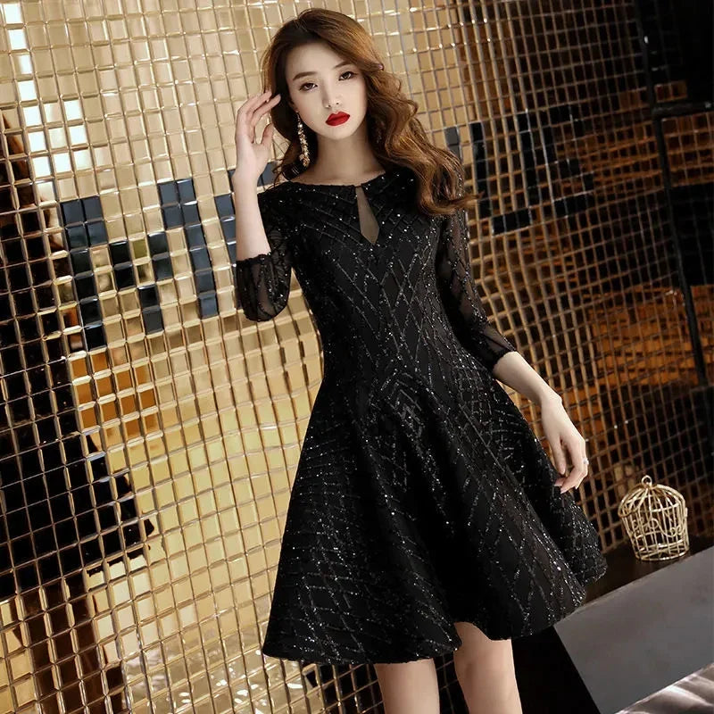 Evening Dress Women's  New Black Dinner Party Cocktail Party Birthday Dresses Female Fashion Elegant Autumn Short Vestidos