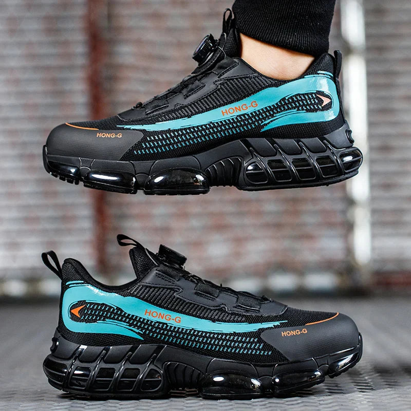 Men's Work Shoes  Rotary Buckle Work Sneakers Protective Shoes Safety Industrial Puncture-Proof Anti-Smash Steel Toe Shoes (Available)