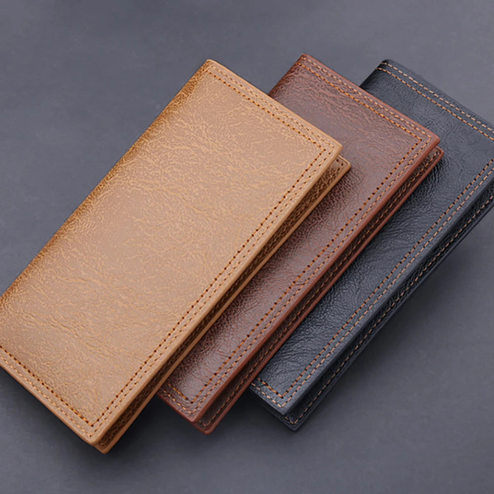 Classic  Men'S Wallet Long Oil Wax Leather Long Wallets Gift Vintage Card Simple Storage Big Money Clip ID Bag Card Holder