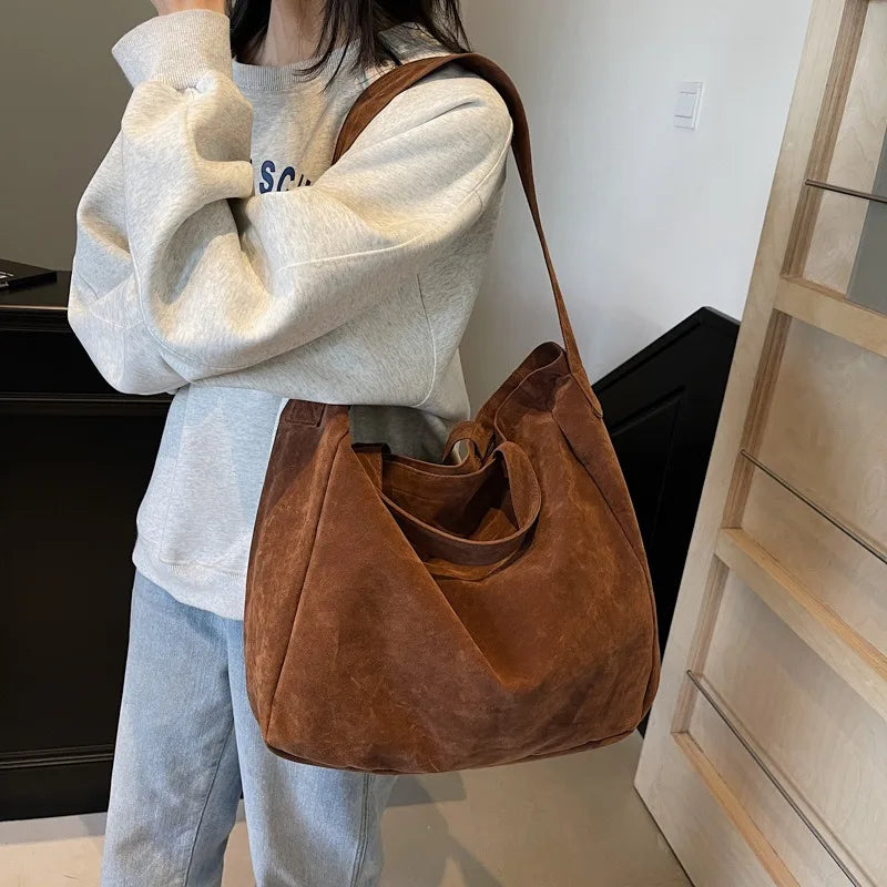 Women's Tote Bags  New Fashion Suede Vintage Large Shoulder Crossbody Bag for Woman Korean Female Student Bookbag Handbags