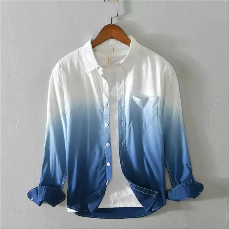 Men's shirts long sleeve shirts fashion design casual linen shirts gradient large size design high quality men's tops XS-6XL