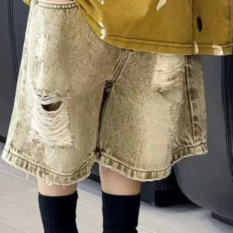 Summer Outfit New Perforated Denim Shorts Children's Clothing