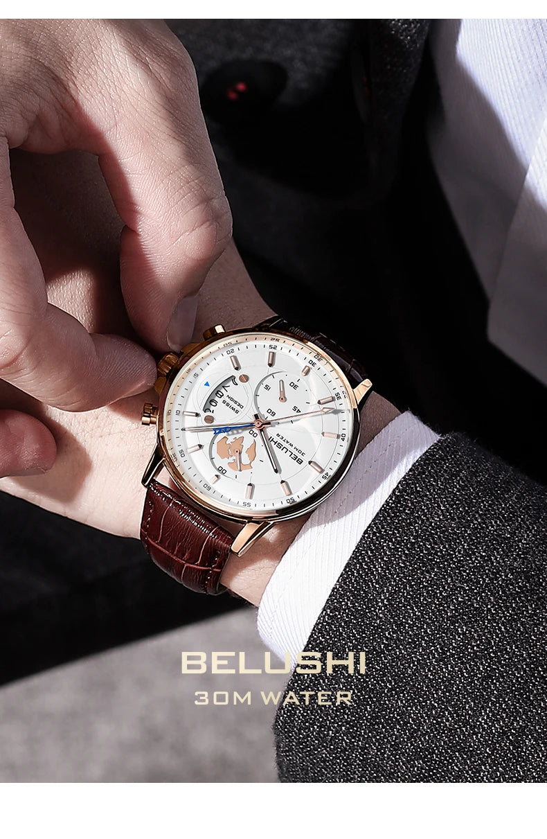 Mens Watches Waterproof Chronograph Sports Watches Men Quartz Wristwatches Brand Luxury Leather Watch For Men Casual Business