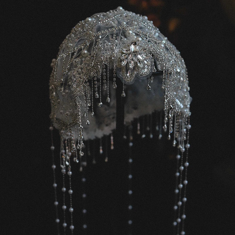 Fashion Exquisite Rhinestone Beaded Fringed Hat Yarn Bridal Wedding Personalized Retro Dress Wedding Photo Styling Jewelry