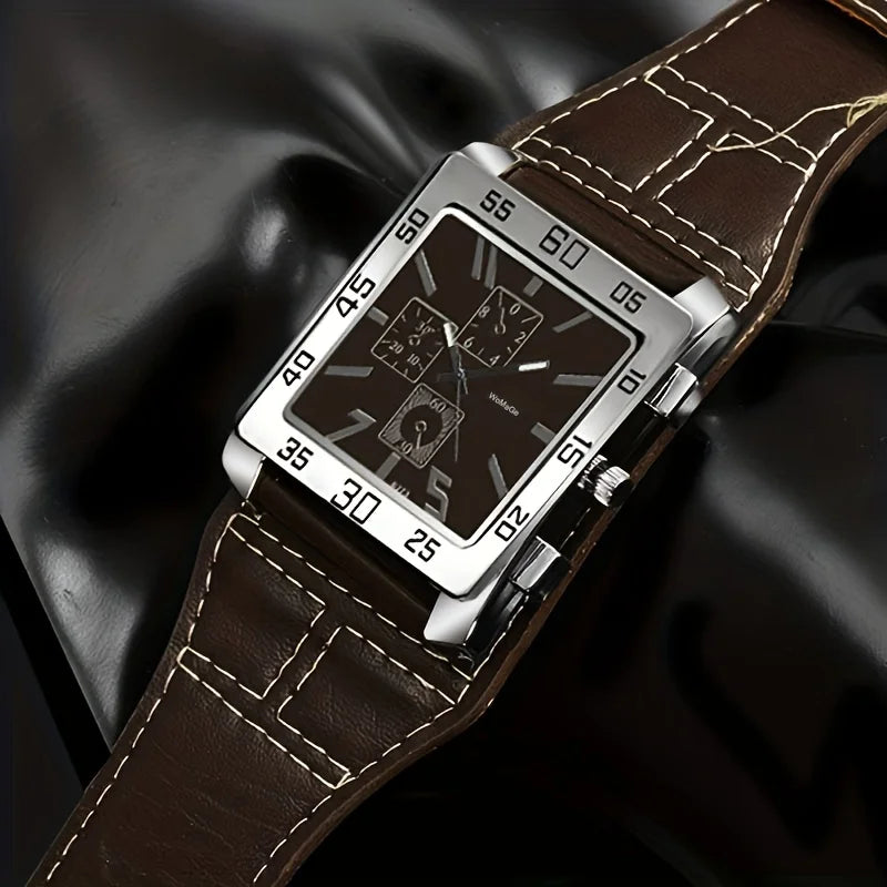 Mens Square Big Size Wristwatch Quartz Leather Strap Watches Masculino Relogio Fashion Elegant Clock Out-door Reloj Hombre saati