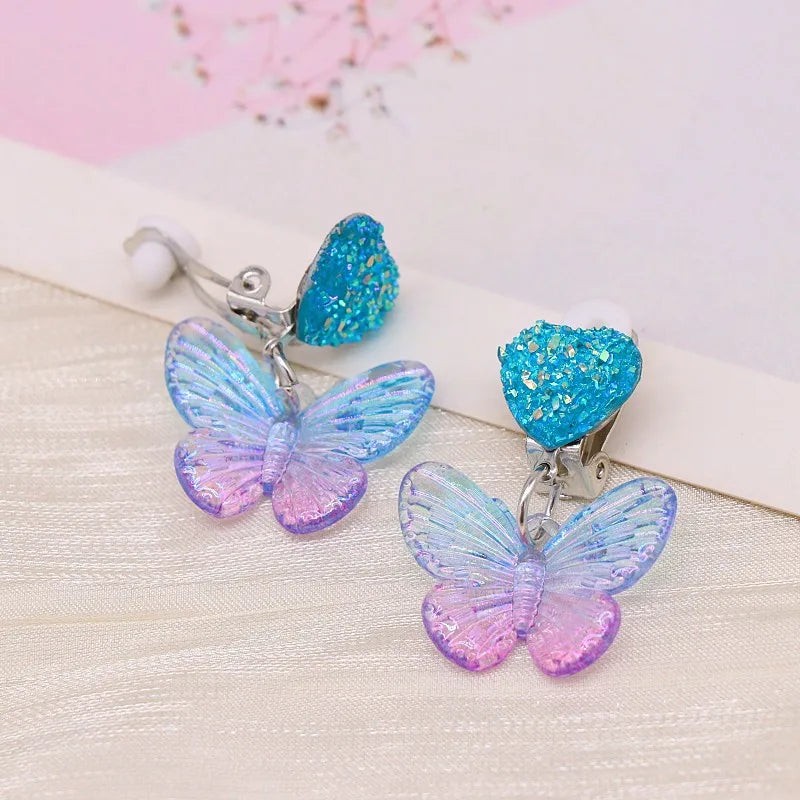 3pair Cute Children Ear Clip Earrings for Girl Without Ear Holes Sweet Mermaid Baby Ear Clip Set