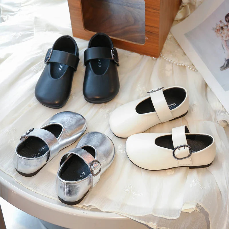 Girls' leather shoes spring new children's round toe flat fashion simple princess shoes single shoes