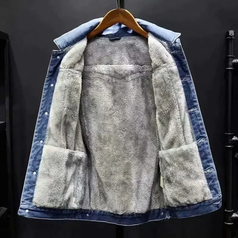 2025 New Men Winter Jean Jackets Outerwear Warm Denim Coats Men Fashion Wool Liner Thicker Winter Denim Jackets Plus Size M-8XL