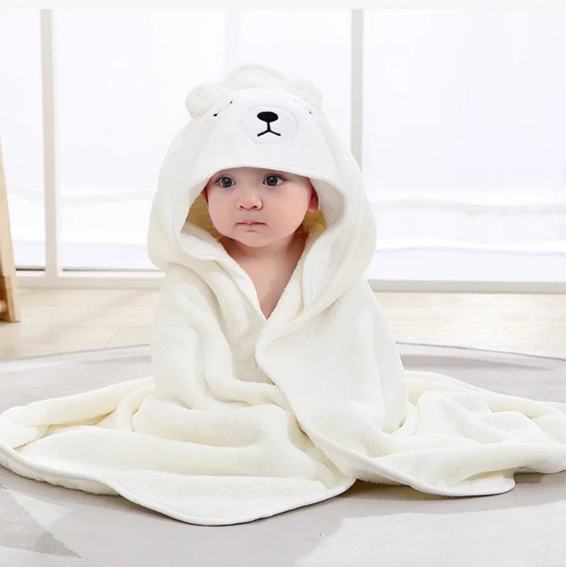 0-3 Years Unisex Baby Bathrobe Flannel Cape Cartoon Boys Girls Hooded Bathrobe Newborn Shower Gift Wrap Swaddling Bath Towel