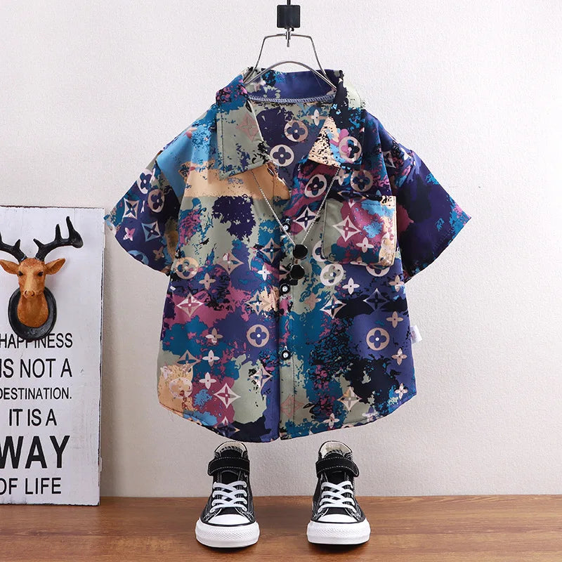 Children's shirts summer style short sleeved boys' tops baby coats children's clothing Hong Kong style casual trend wholesale