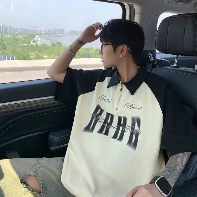 Short Sleeved Polo Shirt For Men Summer American Retro Casual Sportswear Cool And Trendy T-shirt Explosive Street Half Sleeve