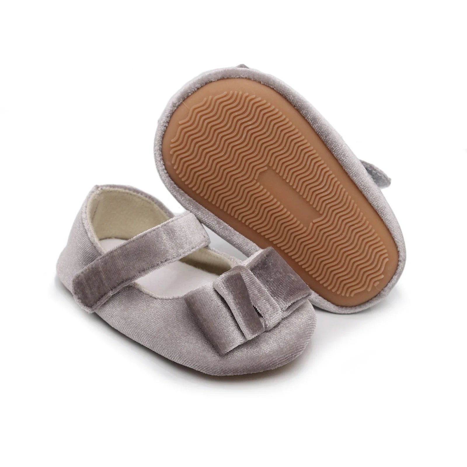 Newborn Baby Girls Mary Jane Flats Cute Bow First Walkers Velvet Non-Slip Mesh Crib Shoes Princess Dress Shoes Soft Sole Flat