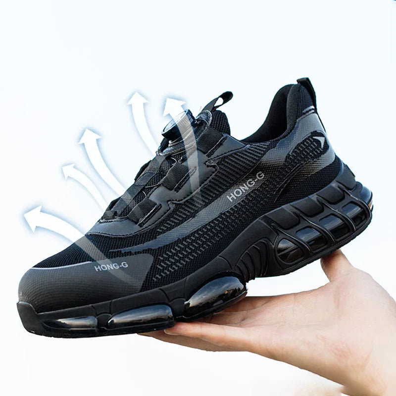 Men's Work Shoes  Rotary Buckle Work Sneakers Protective Shoes Safety Industrial Puncture-Proof Anti-Smash Steel Toe Shoes (Available)