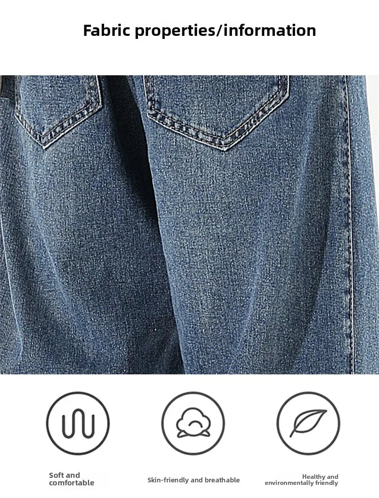 Men's Jeans Summer Thin Style Trendy Fashion 2025 New Boys Casual Versatile Loose Straight Wide-Leg Pants Men's