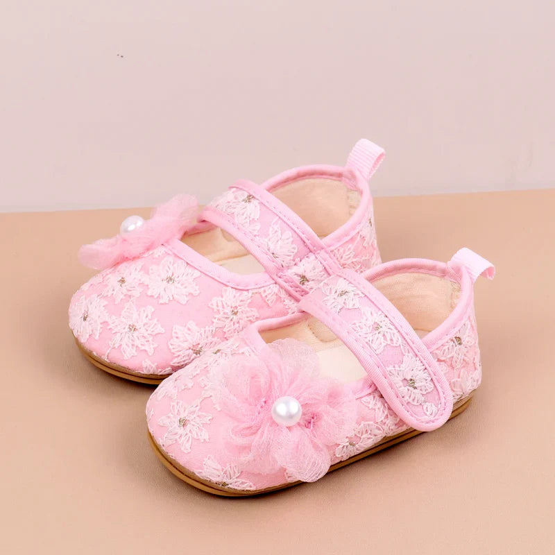 Baby Girls Princess First Walking Toddler Shoes With High Quality Embroidery Design And TPR Sole For 0-18M Baby