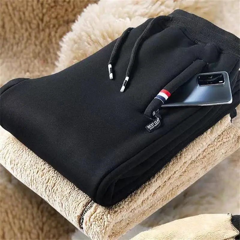 Winter Lambswool Warm Casual Pants Men's Fitness Jogging Sweatpants Male Solid Drawstring Bottoms Fleece Straight Trousers M-5Xl (Available)
