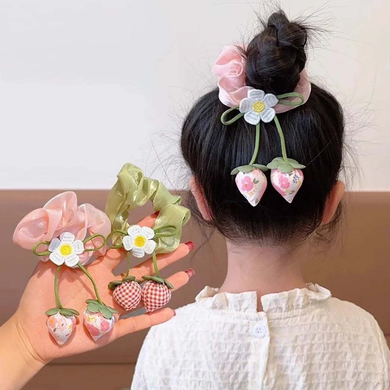 Sweet Flower Bow Princess Girl Hair Ropes Fairy Strawberry Pendant Rubber Bands Ponytail Meatball Heads Headwear Kids Headflower