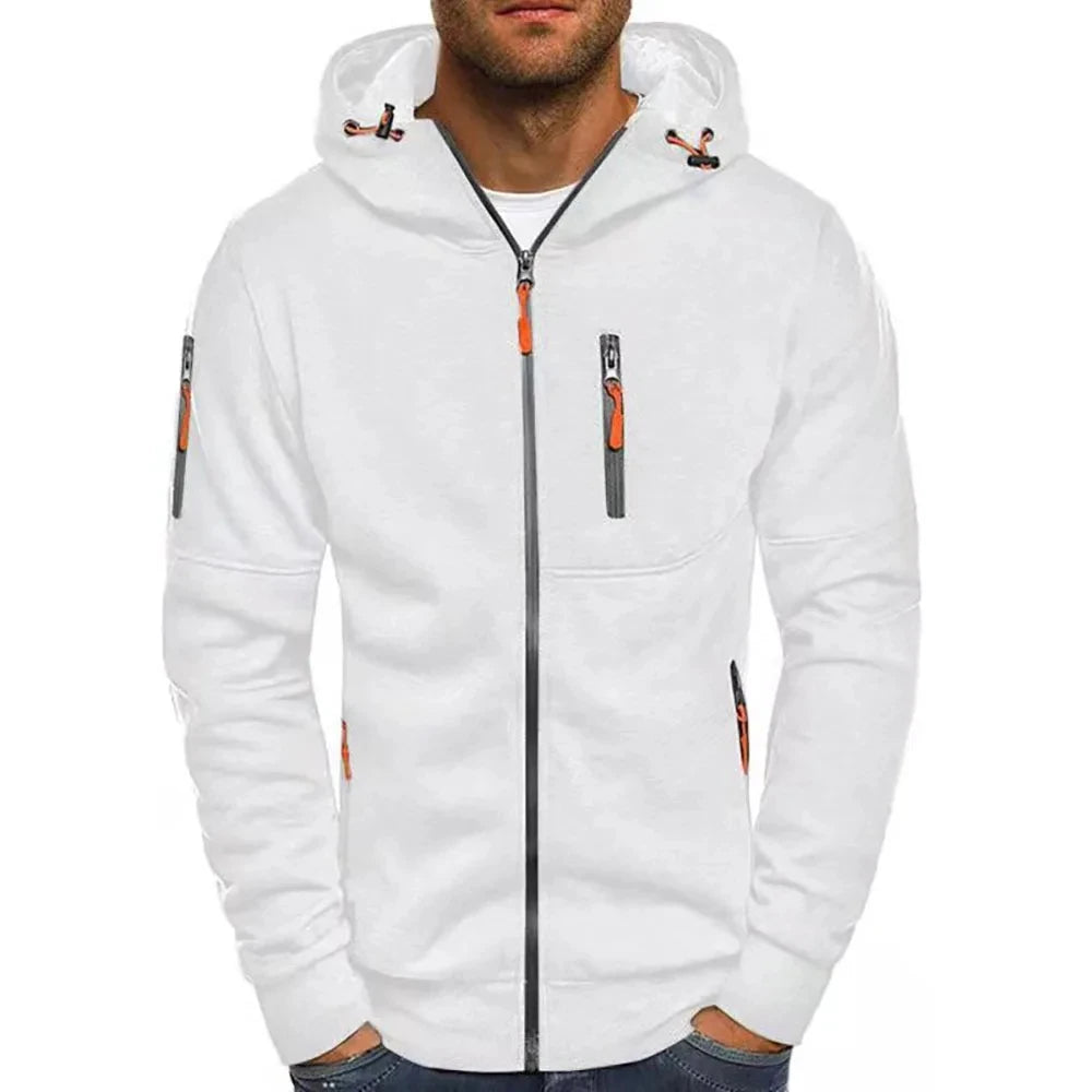 Hoodie monocromático masculino com zíper de manga cheia, moletons casuais, cardigã fino, outono, inverno, plus size, S- 4XL