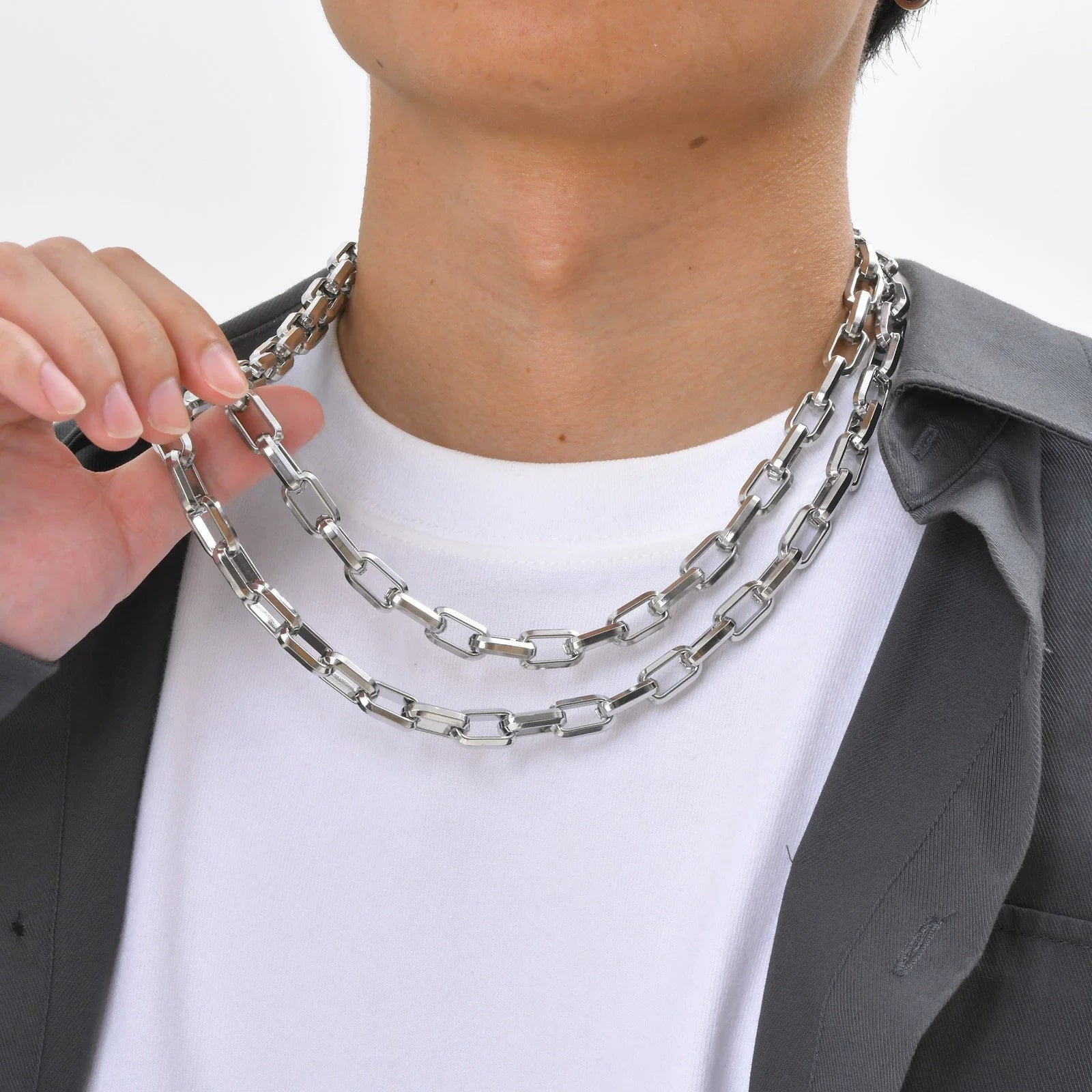 Mens Chunky Heavy Rectangular Chain Necklaces, Hiphop Punk Never Fade Steel Chain Collar Chokers, Men Women Unisex Jewelry