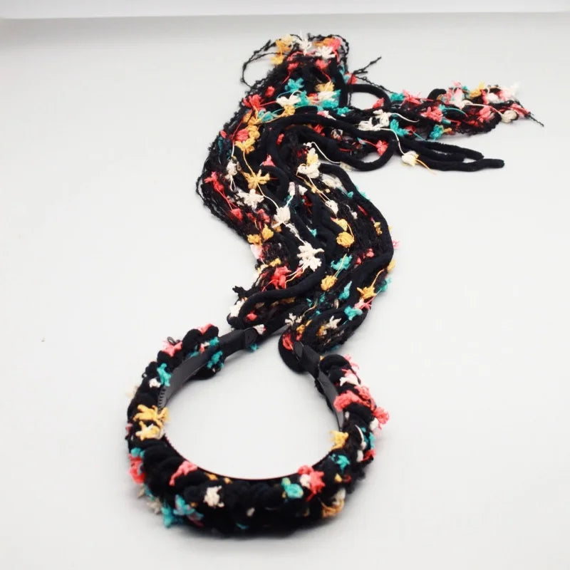 Chinese Tibetan Retro Faux Fur Meilard Colorful Long Tassel Ribbon Braid Hairband