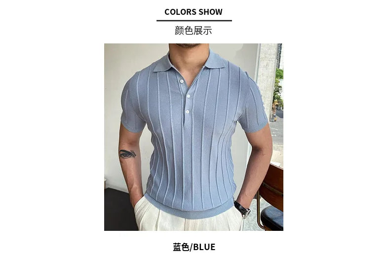 Men's Short-Sleeved Polo Shirt with Lapel Collar, Business Casual Style, Pure Color Sweater, New Fashionable Design, Plus Size