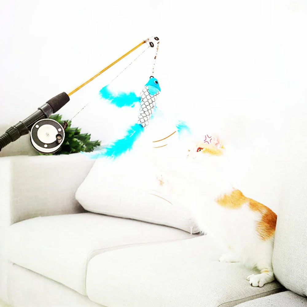 Retractable Cat Teaser Wand Toy Ultra-Long Refills Cat Feather Toys Catnip Fishing Rod Interactive Cat Toys for Indoor Cats