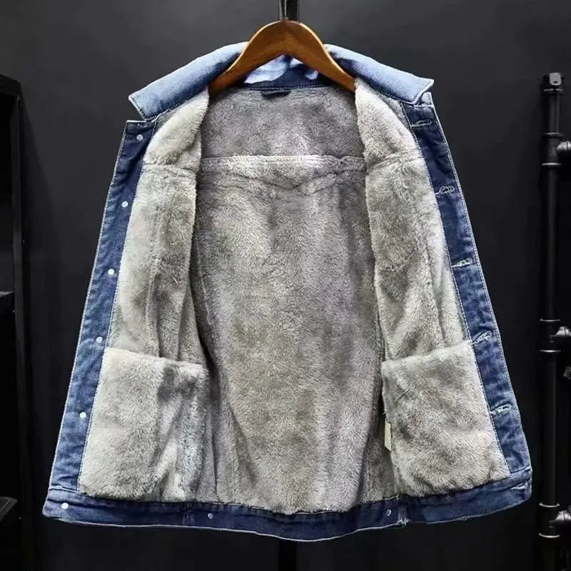 2025 New Men Winter Jean Jackets Outerwear Warm Denim Coats Men Fashion Wool Liner Thicker Winter Denim Jackets Plus Size M-8XL