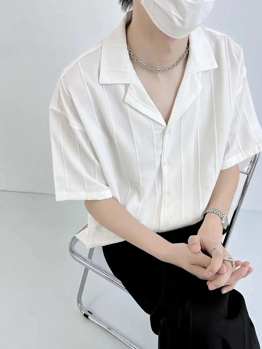 Striped Shirts and Blouses for Men Short Sleeve Man Tops Cotton Regular Original Xxl High Quality Asia with Collar S I Clothing