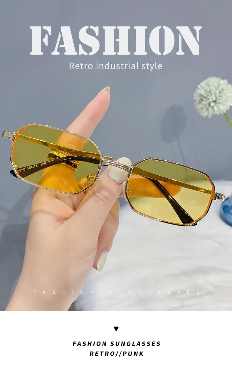 Narrow Sunglasses for Men Fashion Rectangle for Women Metal Luxury Brand Classic Sun Glasses