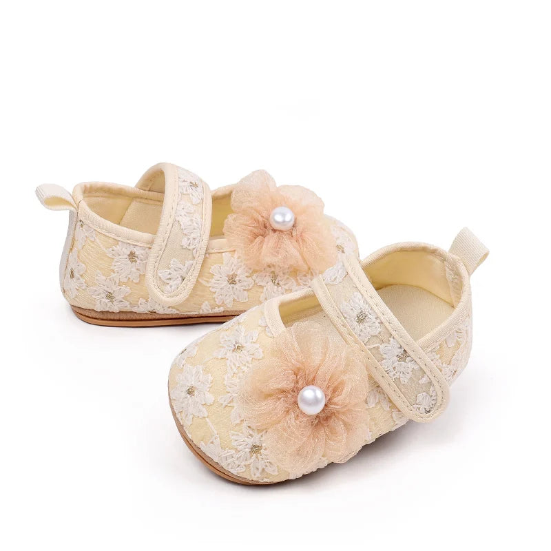 Baby Girls Princess First Walking Toddler Shoes With High Quality Embroidery Design And TPR Sole For 0-18M Baby