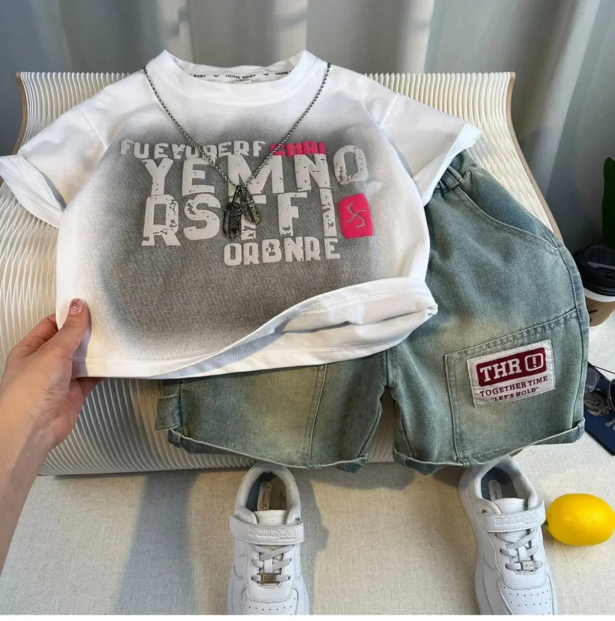 Korean Children's Summer Clothes Kids Set Outfits Boys 2025 Handsome Sleeveless&Short Sleeved T-shirt Denim Shorts 2-piece Set