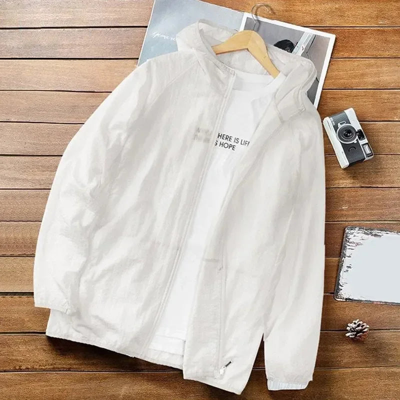 Men Summer Thin Sun Protection Jacket Outdoor Zipper Hooded Loose Casual Outerwear UV-proof Breathable Quick Dry Cycling Coats