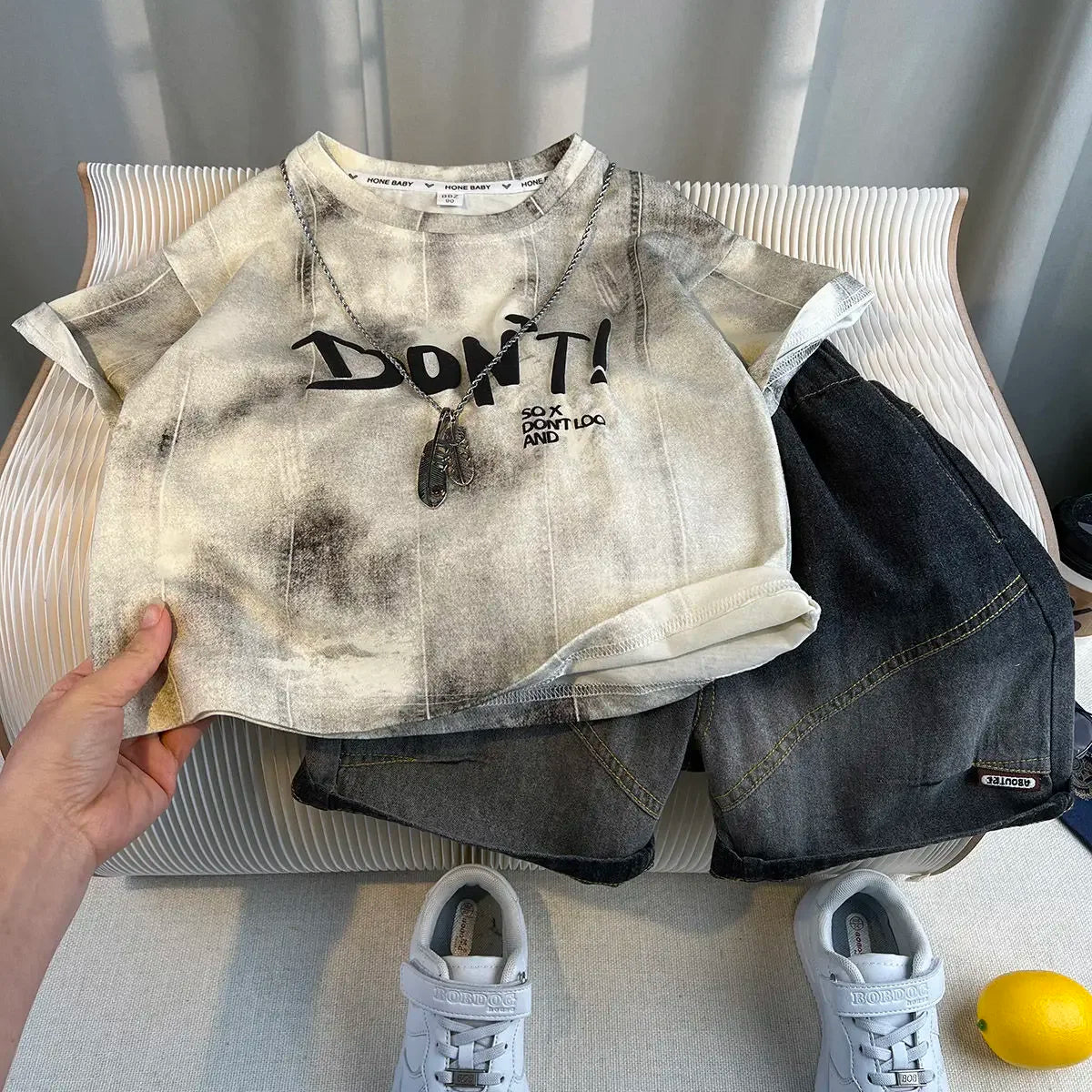 Korean Children's Summer Clothes Kids Set Outfits Boys 2025 Handsome Sleeveless&Short Sleeved T-shirt Denim Shorts 2-piece Set