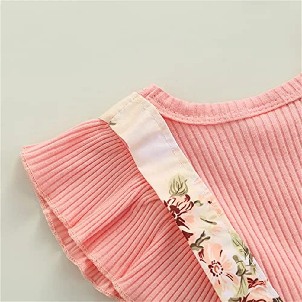Kids Dress For 0-18 Months Cotton Ruffle Sleeve Cute Butterfly Floral Summer Princess Formal Dresses Newborn Baby Girl Clothes (Available)