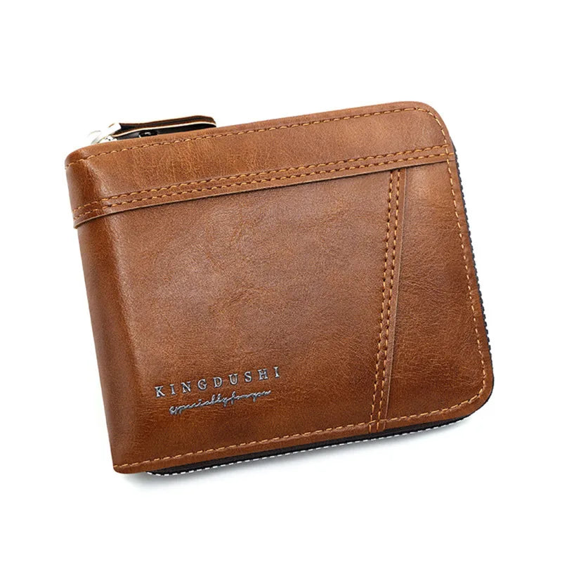 Leather Men’s Wallet Luxury Mens Purse Male Zipper Card Holders with Coin Pocket Rfid Wallets Gifts for Men Money Bag